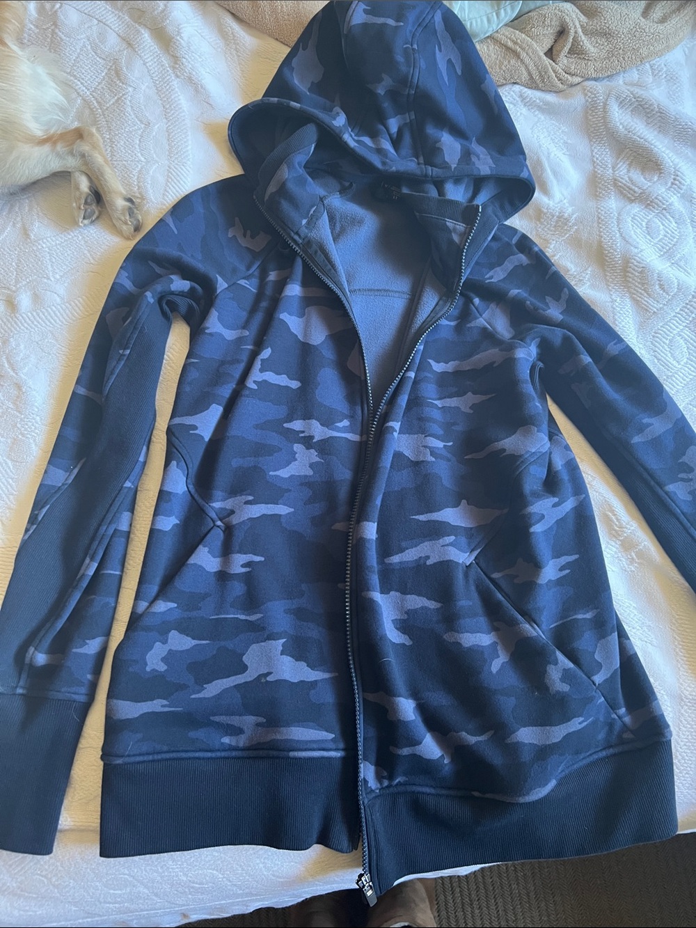 Athleta Navy Camo Hooded Zip Jacket